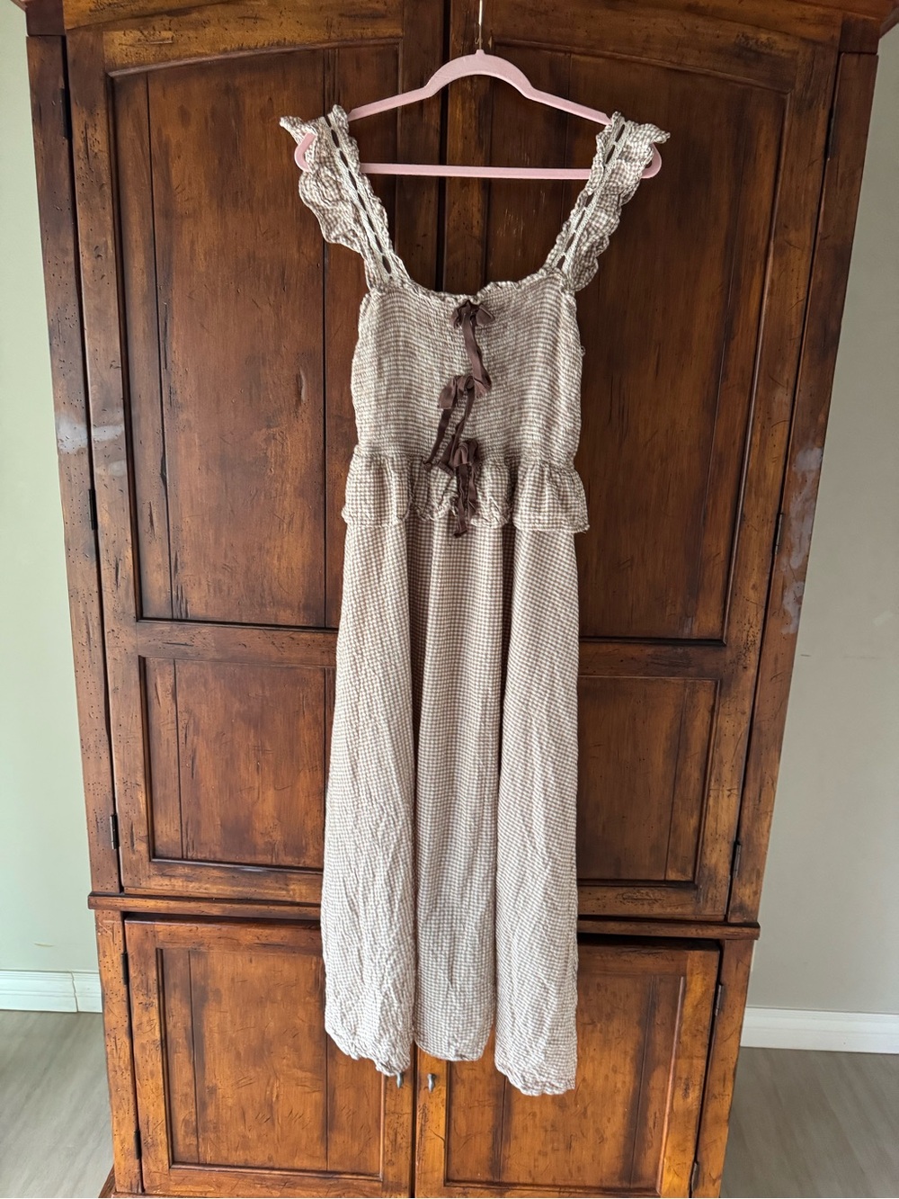Moon River Flutter Sleeve Front Bow Gingham Midi Dress Large - Picture 5 of 8